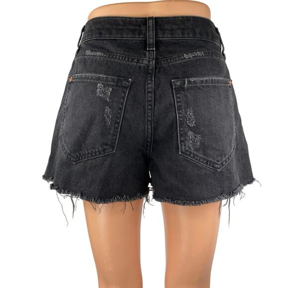 River Island Women's Black High Waist Frayed Raw Hem Cutoff Denim Jeans Shorts 8 - Picture 3 of 5